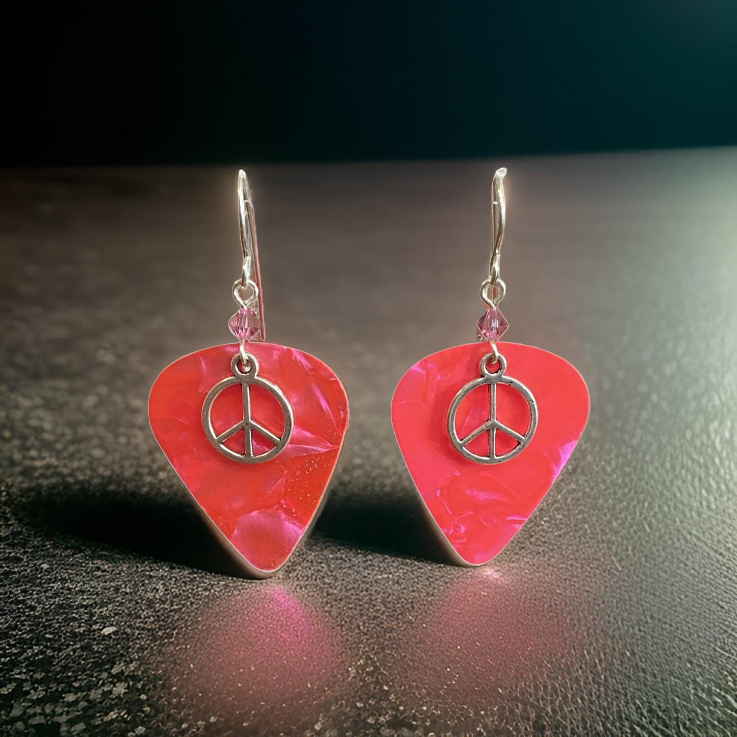 Pink Peace Pick Earrings