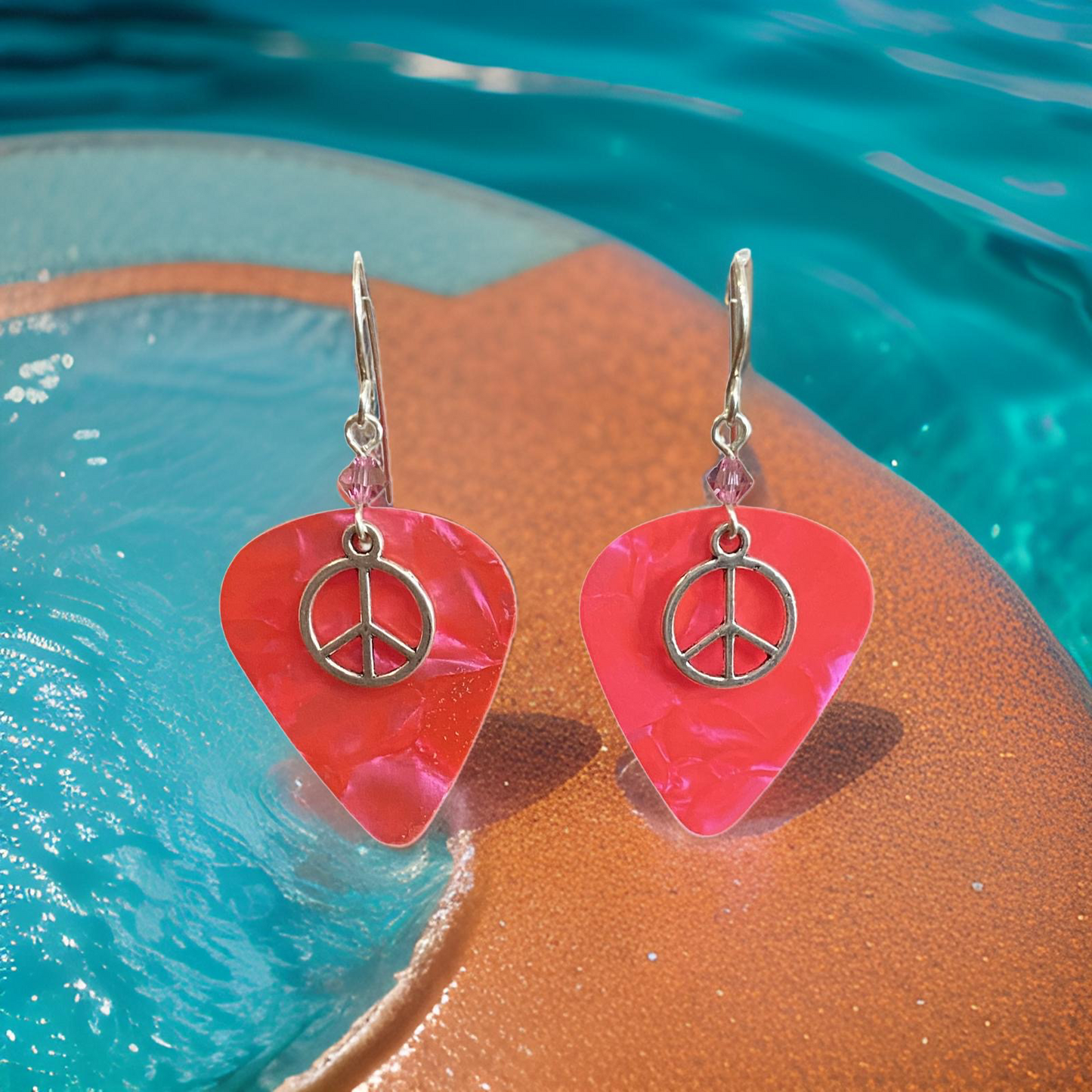 Pink Peace Pick Earrings
