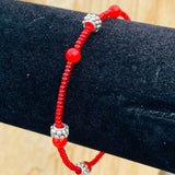 Red glass beaded bracelet