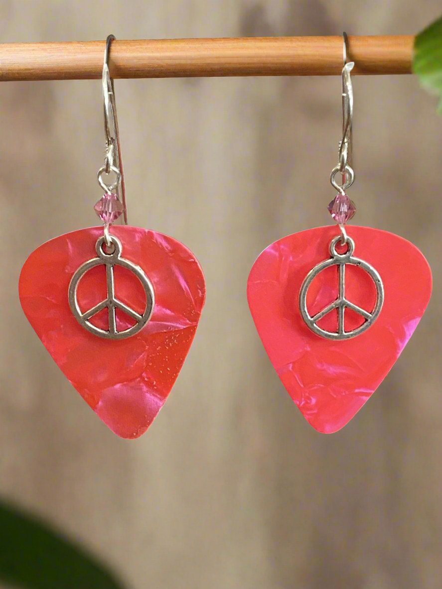 Pink Peace Pick Earrings
