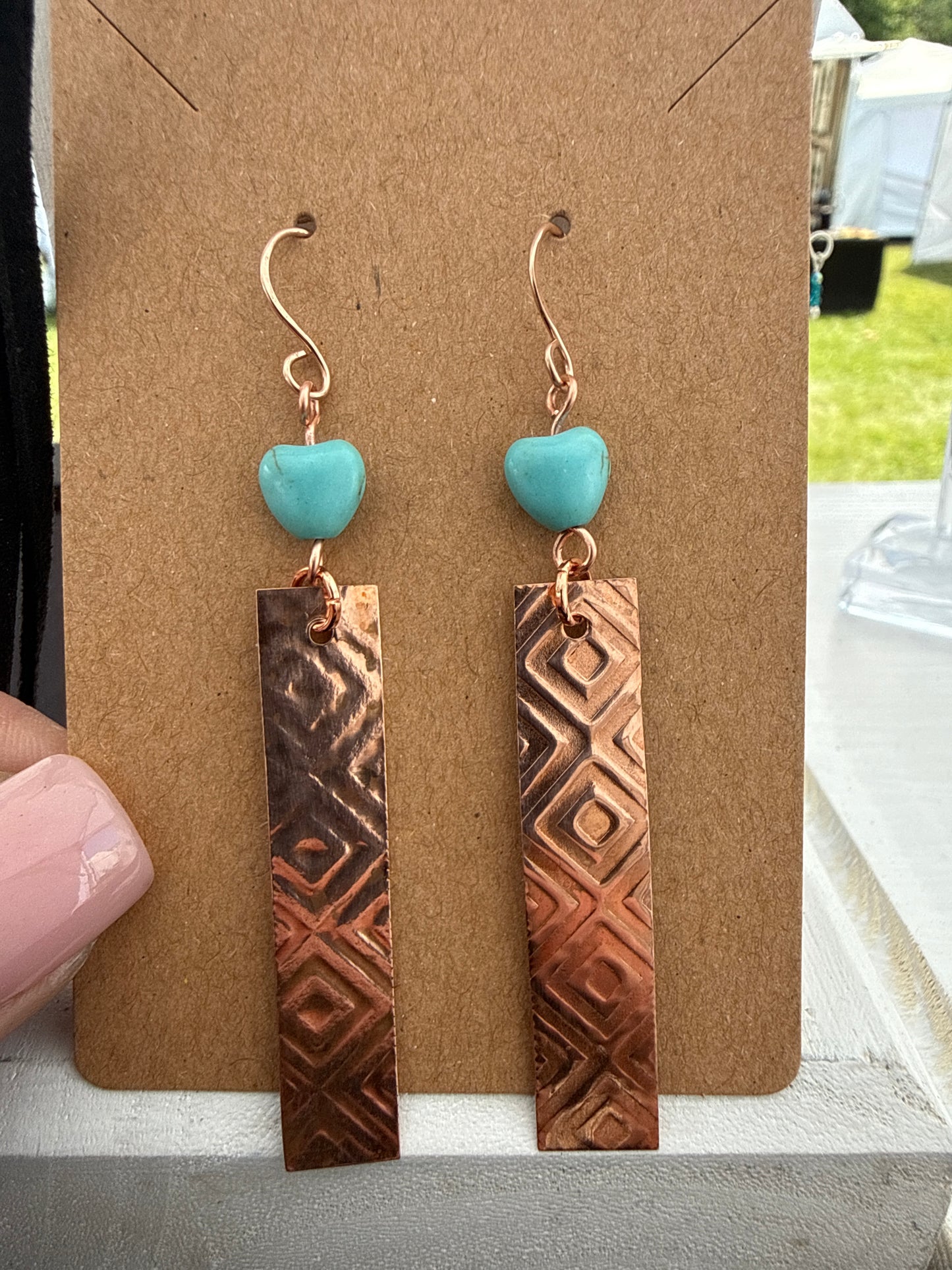 Copper long earrings