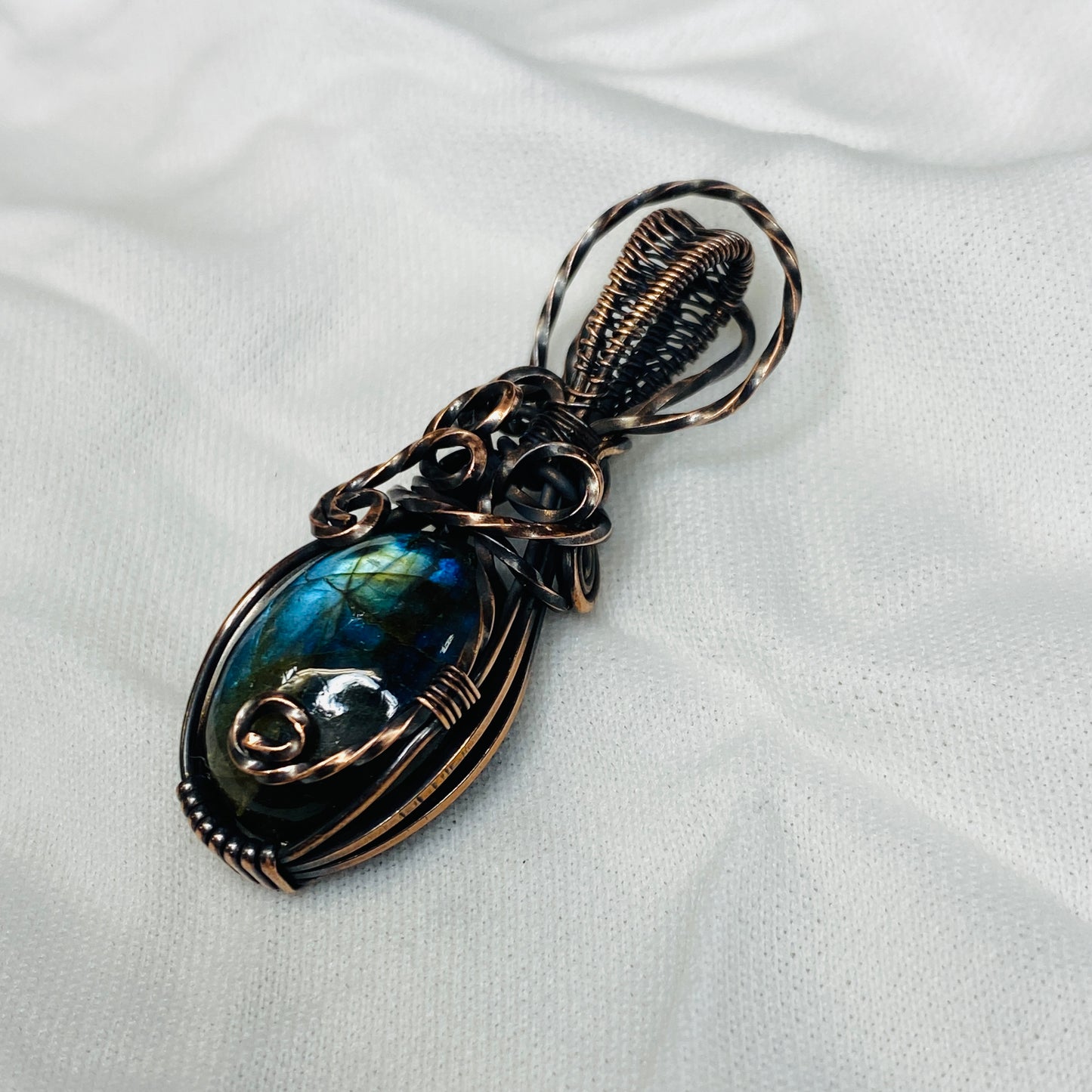 Antique Copper Wire Wrapped Labradorite Pendant