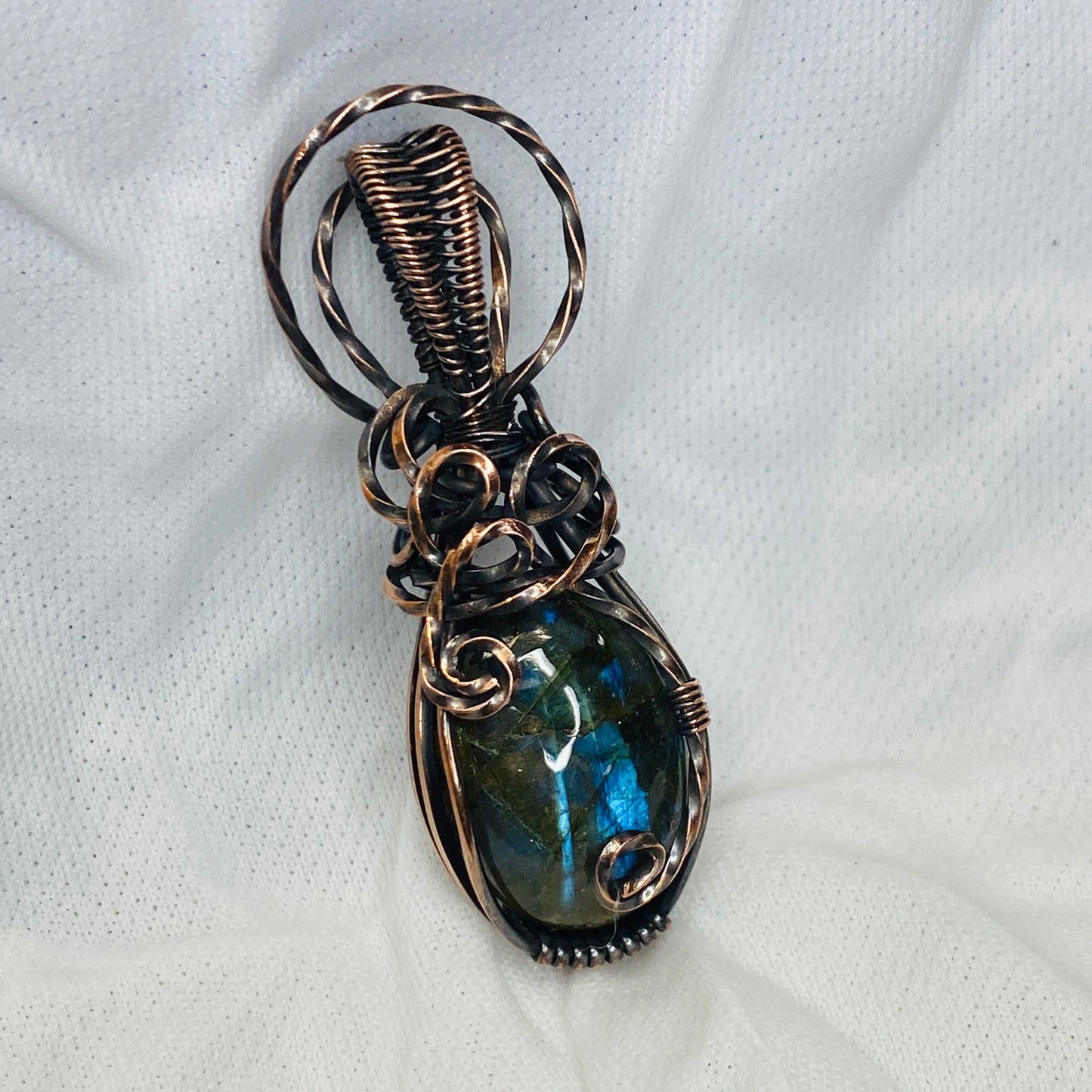 Antique Copper Wire Wrapped Labradorite Pendant