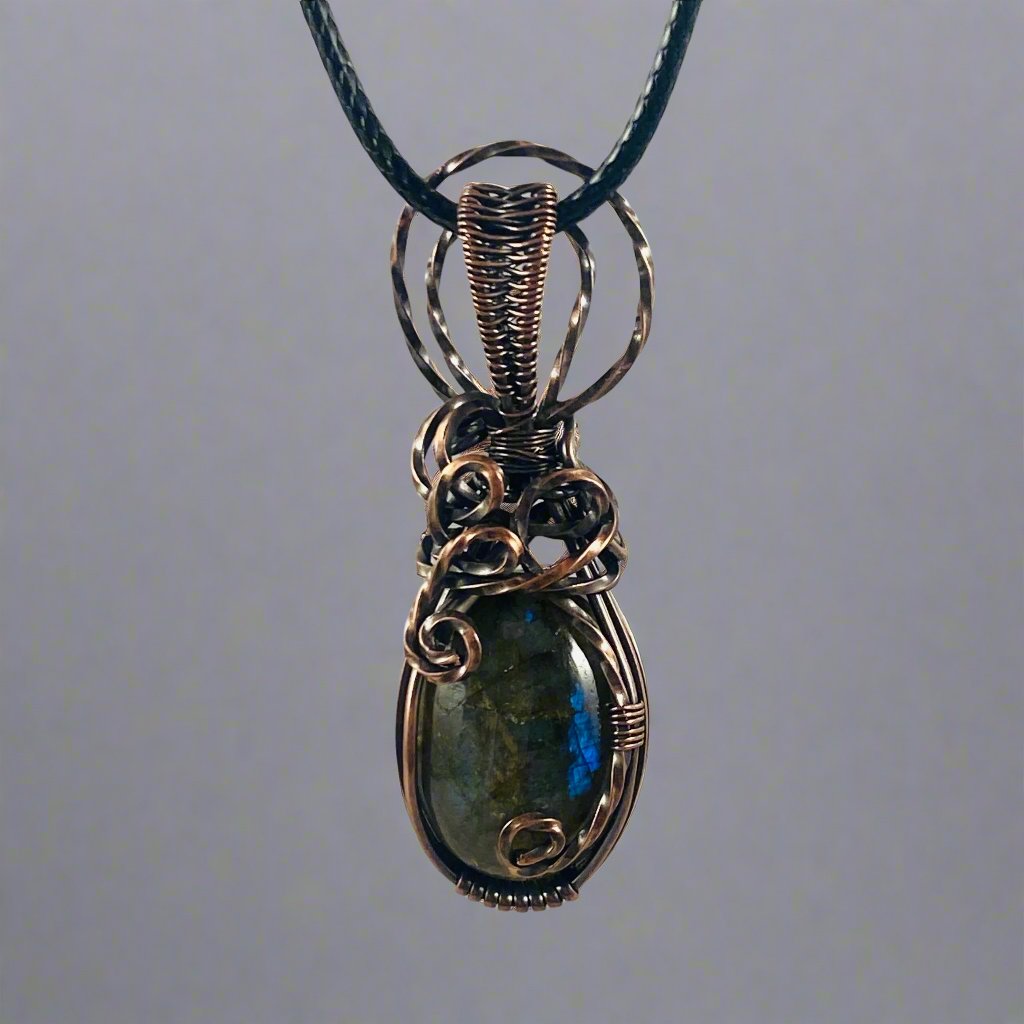 Antique Copper Wire Wrapped Labradorite Pendant