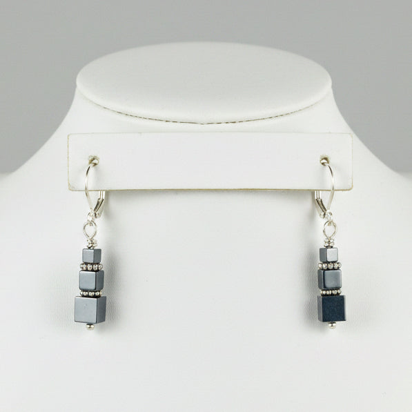 Hematite Cube Tower Earrings