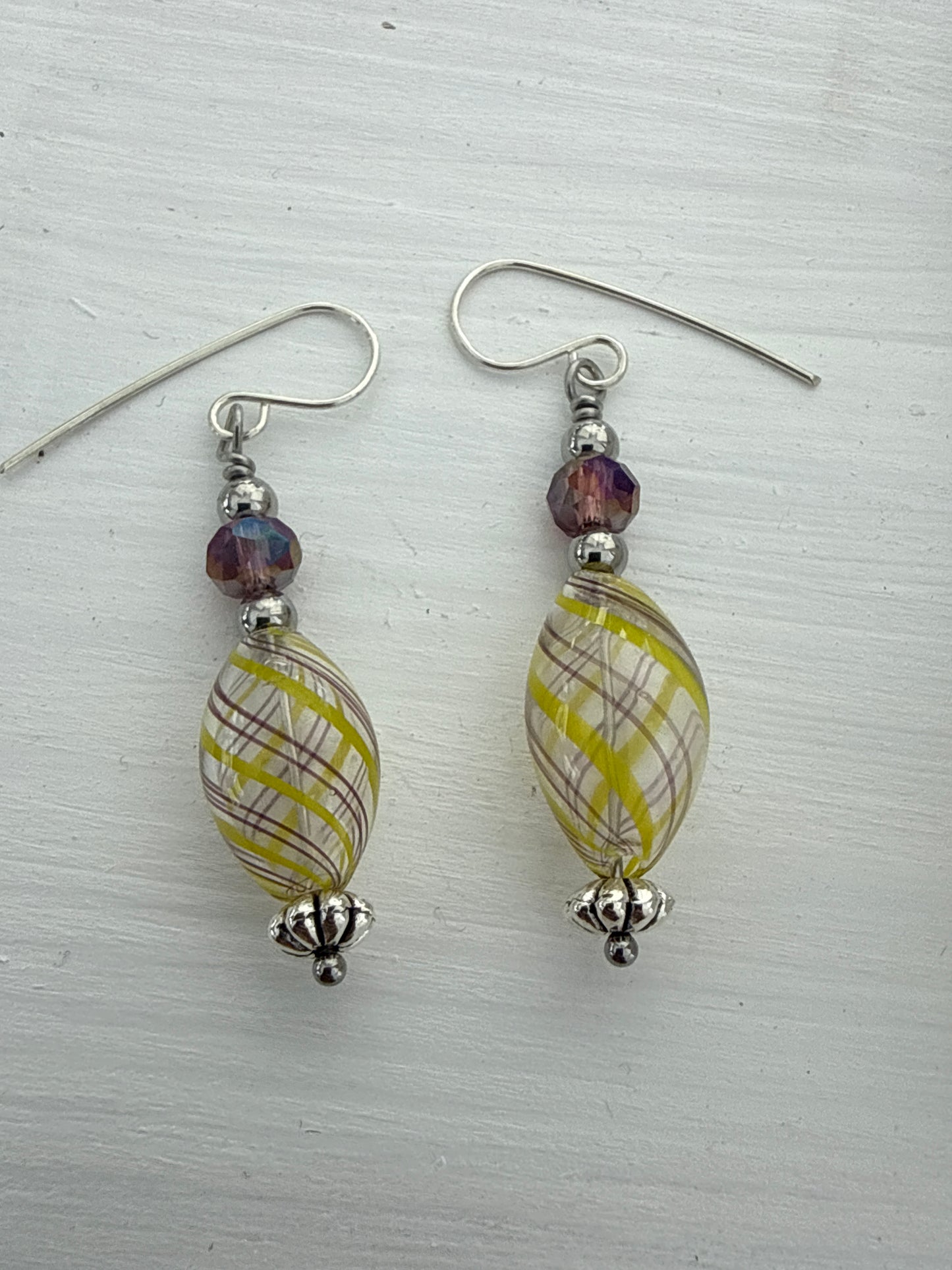Yellow lamp worked glass earrings