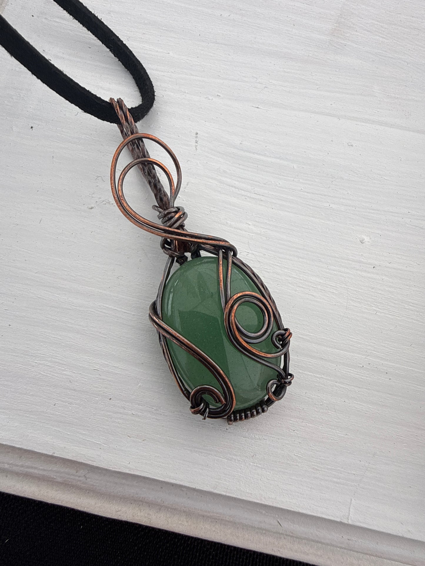 Green aventurine wire wrapped pendant