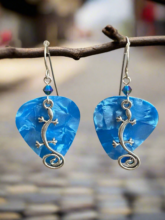Blue Gecko Pick Earrings