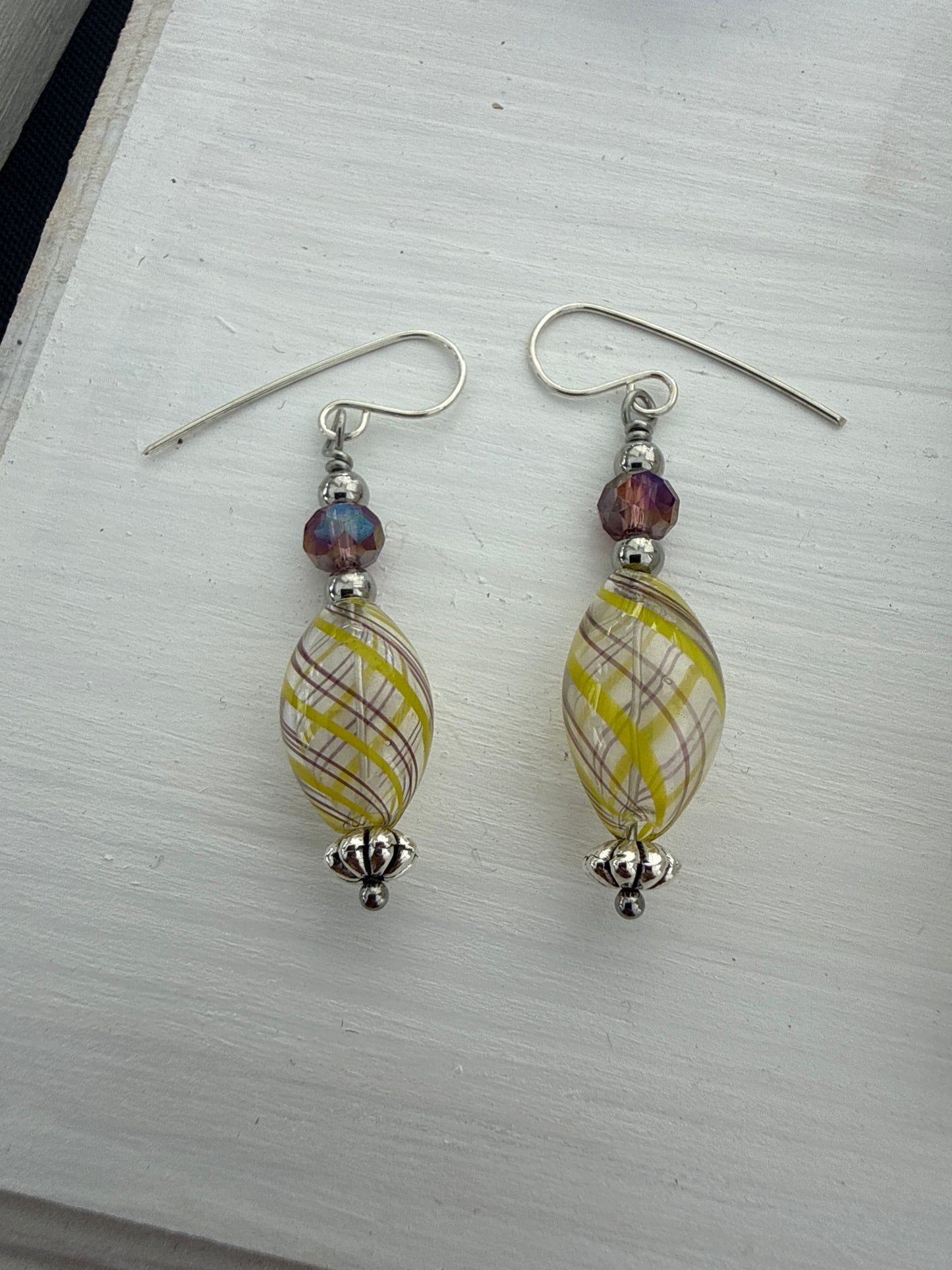 Yellow lamp worked glass earrings