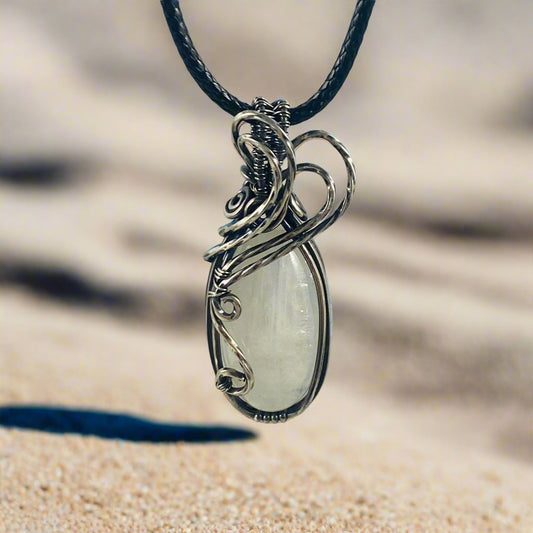 Antique Sterling Moonstone Wire Wrapped Pendant