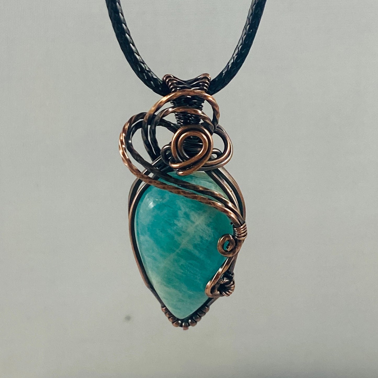 Antique Copper Amazonite Wire Wrapped Pendant