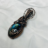 Antique Copper Wire Wrapped Labradorite Pendant