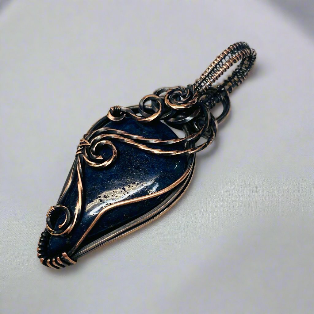 Antique Copper Lapis Wire Wrapped Pendant
