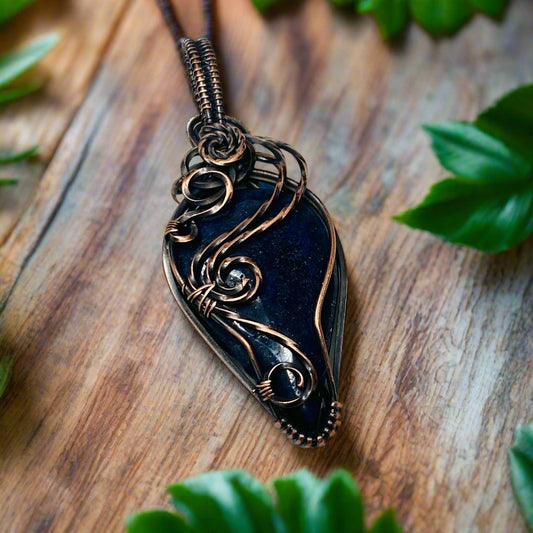 Antique Copper Lapis Wire Wrapped Pendant