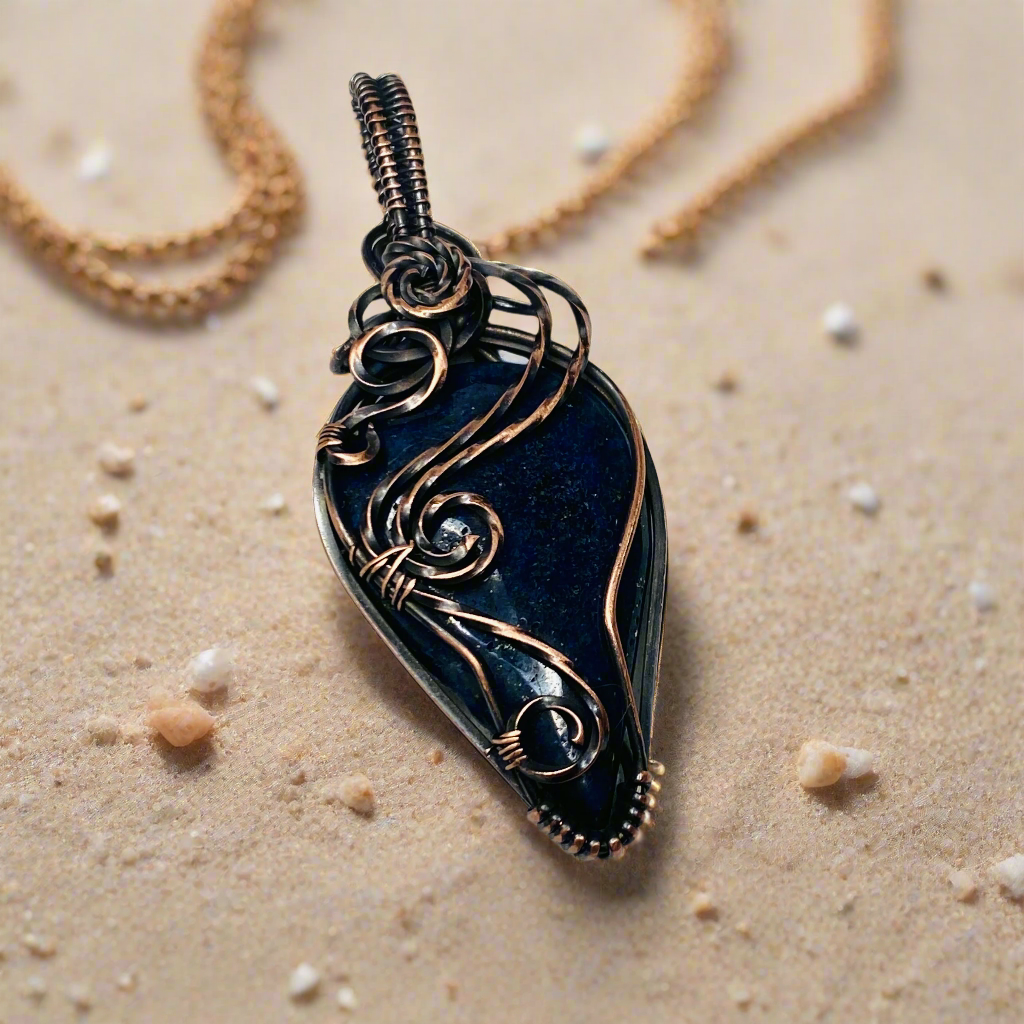Antique Copper Lapis Wire Wrapped Pendant