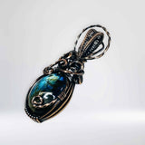 Antique Copper Wire Wrapped Labradorite Pendant