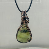 Antique Copper Wire Wrapped Prehnite Pendant