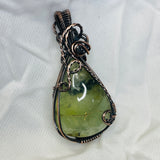 Antique Copper Wire Wrapped Prehnite Pendant