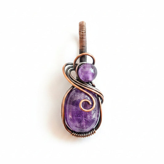 Amethyst Copper Wire Wrapped Pendant