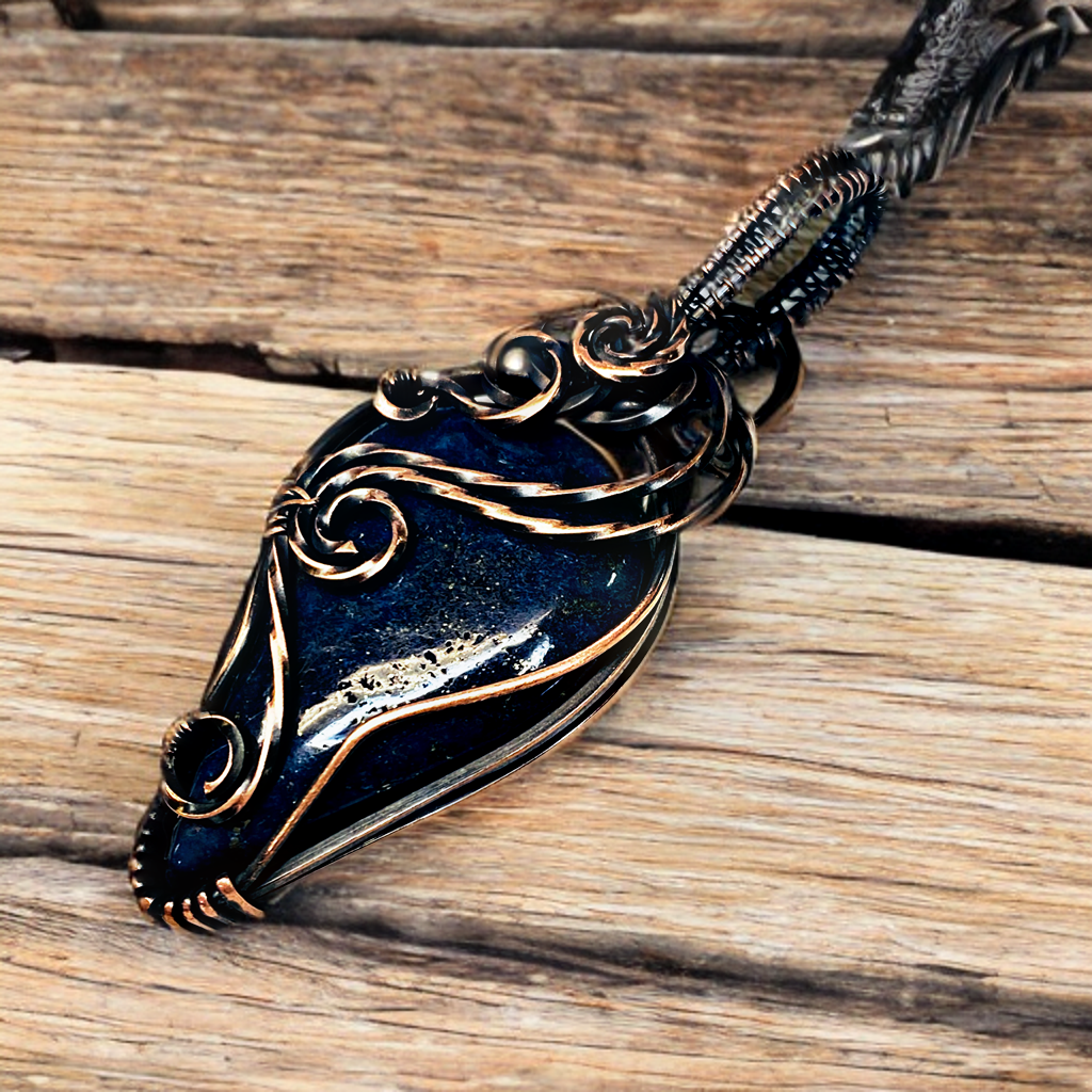 Antique Copper Lapis Wire Wrapped Pendant