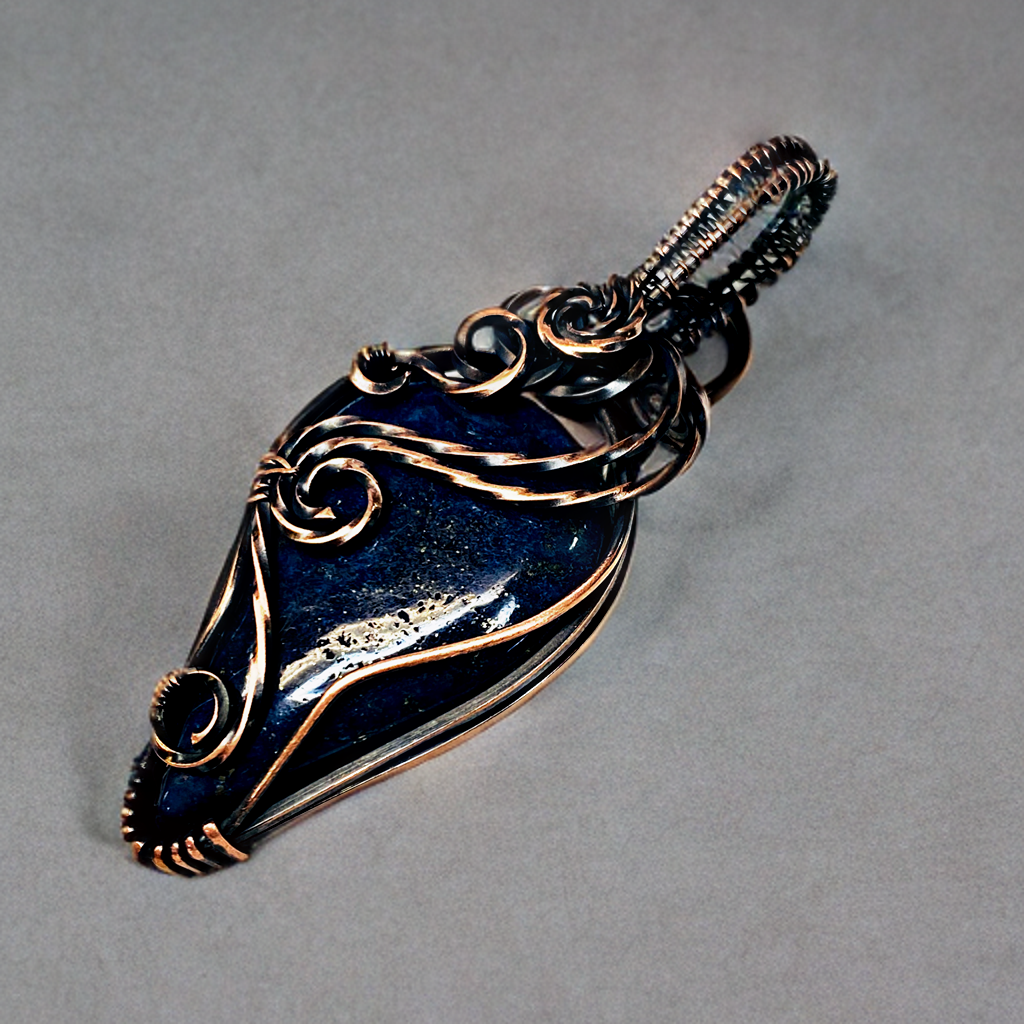 Antique Copper Lapis Wire Wrapped Pendant