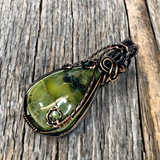 Antique Copper Wire Wrapped Prehnite Pendant