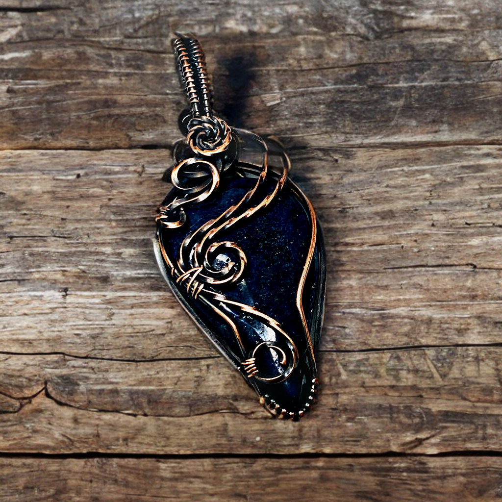 Antique Copper Lapis Wire Wrapped Pendant