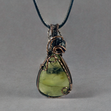 Antique Copper Wire Wrapped Prehnite Pendant