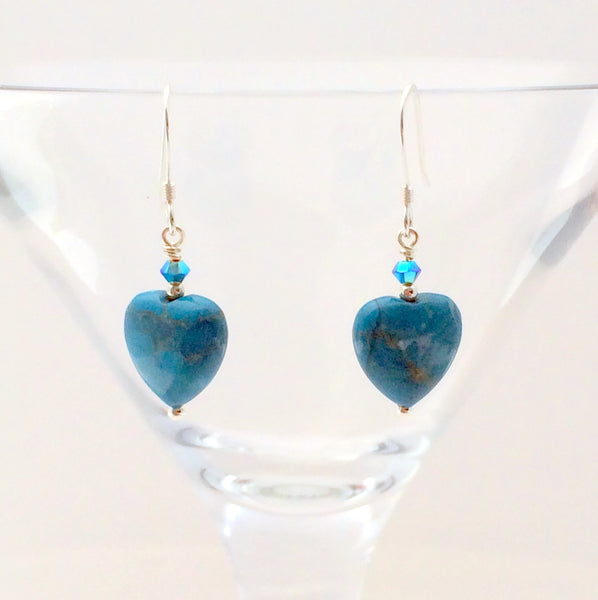 Turquoise Aqua Terra Jasper Heart Earrings - Giulian Lyn