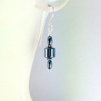 Hematite Barrel Earrings Long - Giulian Lyn